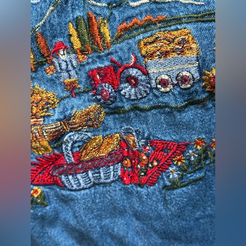 SOLD Vintage Y2K Bobbie Brooks Denim Fall Harvest Embroidered Button Women’s L - Picture 5 of 13